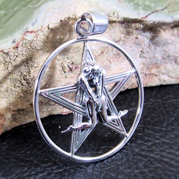 Solid 925 Sterling Silver Tantric Lovers Pentacle Pendant / Kama Sutra Jewelry - Picture 1 of 9